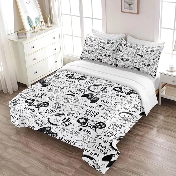 Gaming Comforter for Boys Teens,Game Bedding Sets Full,Kids Gamer Comforter Set,Video Game Bedroom Decor,Gamepad Controller Duvet Insert All Season 3 Piece 1 Comforter and 2 Pillowcases