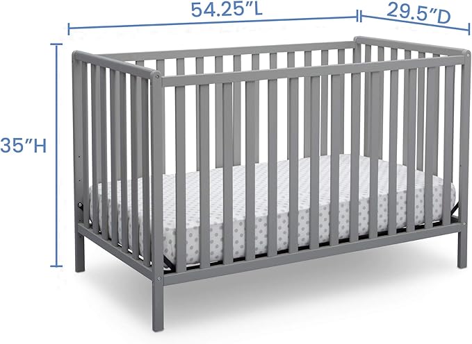 Delta Children Heartland 4-in-1 Convertible Crib, Grey + Delta Children Twinkle Galaxy Dual Sided Recycled Fiber Core Crib and Toddler Mattress (Bundle)