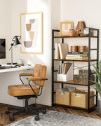 Pipishell Bookshelf, 4-Tier Bookcase, Storage Bookshelves, Tall Bookcase Shelf Storage Organizer, Book Shelf with Steel Frame, Vintage Standing Shelf for Home Office, Living Room, Bedroom, Kitchen