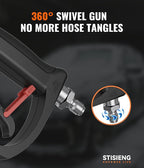 Short Pressure Washer Gun with 360° Swivel, High Pressure Stubby Power Washer Gun Kit with 5 Nozzle Tips, M22-14mm & 15mm Adapters, 3/8" QC for Car Wash Detailing & Cleaning (Black)