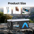 12V 200AH Bluetooth LiFePO4 Lithium Battery with Self-Heating, Built-in 200A BMS, Supports Low Temp Charging(-4°F), 5000+ Cycles, Perfect for RV/Camper, Solar, and Off-Grid Applications, etc.
