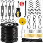 String Light Hanging Kit,Guide Wire for Outdoor String Lights, Shade sail Hardware kit,with 164 Ft Nylon Coated Stainless Steel 304 Wire Rope