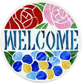 Bieye MSS002 Rose Flowers Tiffany Style Stained Glass Mosaic Decorative Stepping Stone for Garden Decor (12" Round, Welcome Sign)