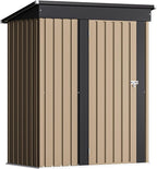 Devoko Outdoor Storage Shed 5 x 3 FT Lockable Metal Garden Shed Steel Anti-Corrosion Storage House with Single Lockable Door for Backyard Outdoor Patio (Brown)