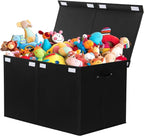 122L Large Toy Box Chest with Lid, Foldable Toy Storage Organizer Bin Boxes with Removable Divider for Kids, Boys, Girls, Nursery, Playroom, 26"x17" x17"(Linen Black)