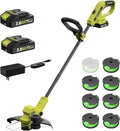 SEYVUM String Trimmer, 20V 12-inch Cordless Weed Wacker with Auto Line Feed, 2 X 2.0Ah Battery Powered Lawn Edger with 8 Pcs Grass Cutter Spool Line, Fast Charger Included, Lemon Green