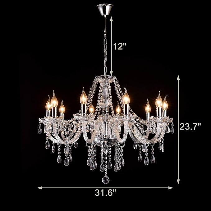 LIUMANG Modern Elegant 10 Lights K9 Crystal Glass Chandelier Pendant Ceiling Lighting European Style for Dining Living Room Bedroom Transparent, 10 E12 Bulbs Required