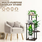 4 Tier Wood Tall Plant Stand Metal Rack Indoor, Multiple Flower Pot Holder Shelves Corner Rack, Planter Shelf Display Rack Storage Organizer for Patio Living Room Balcony Garden(Black Oak)
