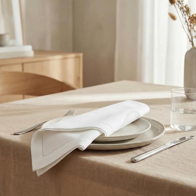 Urban Villa Hemstitch Cloth Dinner Napkins Cotton 20”x20” (Set of 12)-White