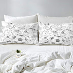 Erosebridal Boys Football Comforter Set King Hand Drawn Soccer Bedding Set for kids teen men Sports Games down comforter Black White Sketch Quilt Duvet Insert 1 Comforter with 2 Pillow Cases