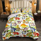 Erosebridal Dinosaur Comforter Set Kawaii Dino Bedding Set for Kids Girls Boys Teens Bedroom Decor, Retro Animal Duvet Insert Watercolor Wildlife Soft Microfiber Quilt with 2 Pillow Cases, Full