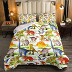 Erosebridal Dinosaur Comforter Set Kawaii Dino Bedding Set for Kids Girls Boys Teens Bedroom Decor, Retro Animal Duvet Insert Watercolor Wildlife Soft Microfiber Quilt with 2 Pillow Cases, King