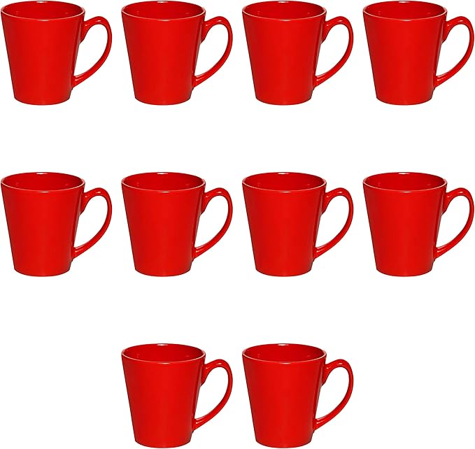 DISCOUNT PROMOS Glossy Ceramic Latte Coffee Mug 12 oz. Set of 10, Bulk Pack - Perfect for Tea, Espresso, Cappuccino, Hot Cocoa - Red