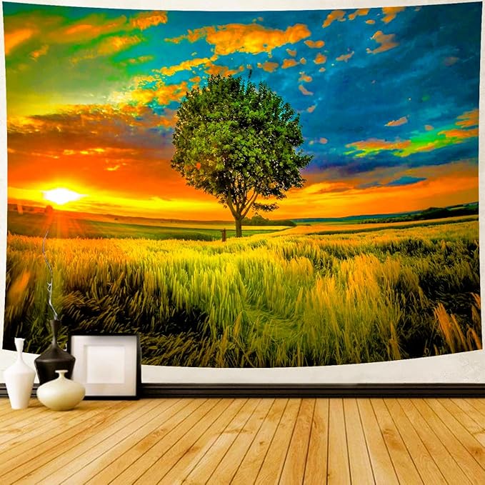 Delur Sunset Tree of Life Tapestry Forest Nature Landscape Wall Hanging Tapestry Scenic Tree Woodland Natural Sunrise Headboard for Bedroom Living Room Home Decor (51.2" x 59.1")