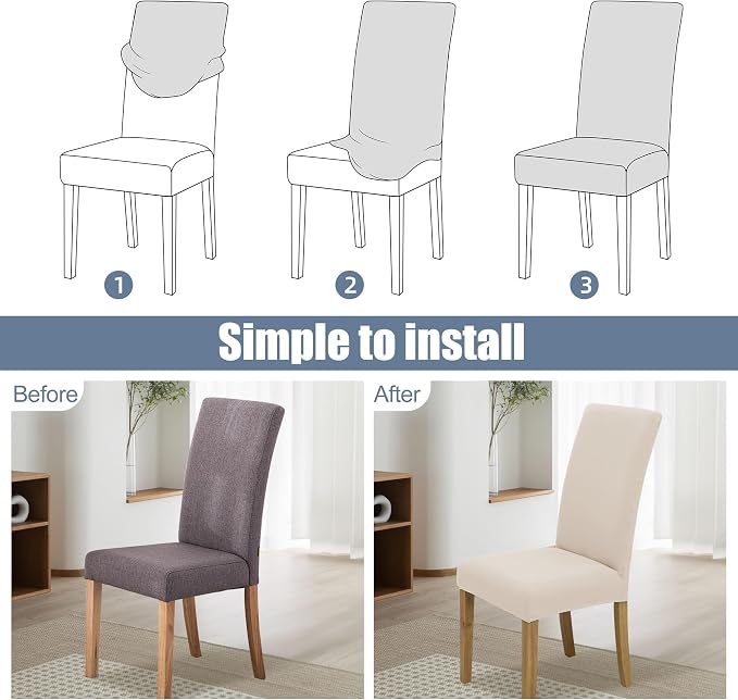 Dining Chair Covers, Stretch Seat Covers, Washable Furniture Protector | 4 Pack, Washable, Stretch Fit, Soft, Non Slip, Dining Chair Covers, Seat Protector, Furniture Cover,Easy Clean