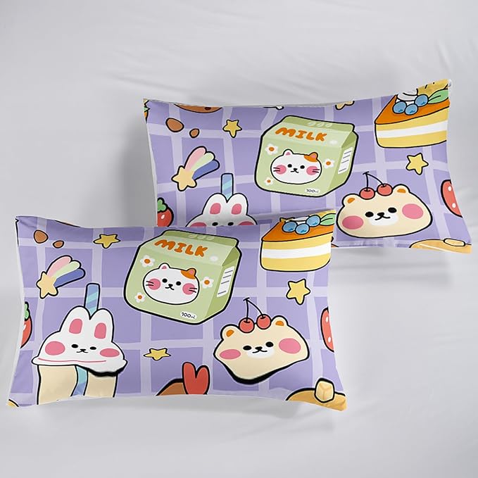 Kawaii Bear Comforter Set for Kids Teens Girls Women,Purple Bear Kids Comforter,1 Comforter with 2 Pillowcase, Microfiber 3 Piece Bedding Set,for All Seasons(Purple，Full Size)