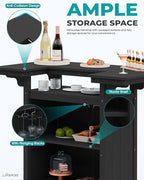 SERWALL Outdoor Bar Table,Patio Bar Cabinet with 4-Tier Storage and Spacious Tabletop for Outside,Poolside, Backyard,Made of HDPE,Black
