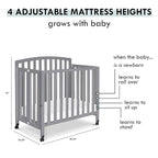 DaVinci Dylan Folding Portable 3-in-1 Convertible Mini Crib and Twin Bed in Grey, Greenguard Gold Certified