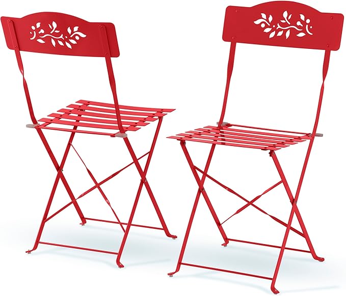 Alpine Corporation Indoor/Outdoor 3-Piece Bistro Set Folding Table and Chairs Patio Seating, Red