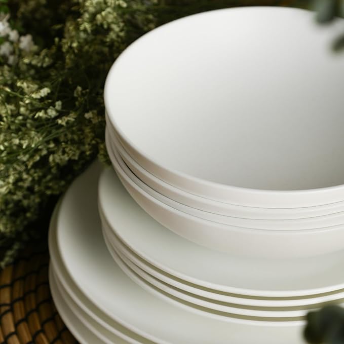 Stone Lain Taglio 24-Piece Dinnerware Set Bone China, Matte White