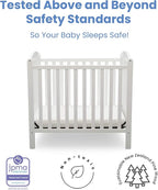 Delta Children Emery Mini Convertible Baby Crib with 2.75-inch Mattress, Bianca White & Serta SleepTrue Mini Crib Mattress, Premium Sustainably Sourced Fiber Core