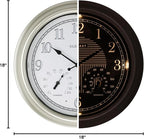 CLXEAST 18 Inch Illuminated Outdoor Indoor Atomic Analog Wall Clock with Temperature & Humidity Combo, Lighted Outdoor Clocks for Patio Large Waterproof with Thermometer, Modern Morning Silver/Gold