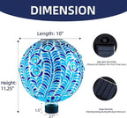 VOREEN Solar Gazing Ball, 10" Mosaic Glass Gazing Globe with Solar Light, Handmade Outdoor Yard Decor Sphere for Patio Lawn Garden, Gift for Mom Wife Friend, Peacock Feather Design (Blue)