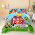 Farm Animals Comforter,Farmhouse Comforter Set for Kids Teens Girls Boys,Cartoon Animals 3Pcs Bedding Set Printed Comforter with 2 Pillowcases,Down Alternative,Soft and Lightweight，Full Size