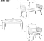 4-Piece, Outdoor Furniture with Loveseat, 2 Chairs and Table, Patio Conversation Set Deep Seating with Thick Backyard Porch Balcony, Zh-Dark Grey Cushion + Grey Rope