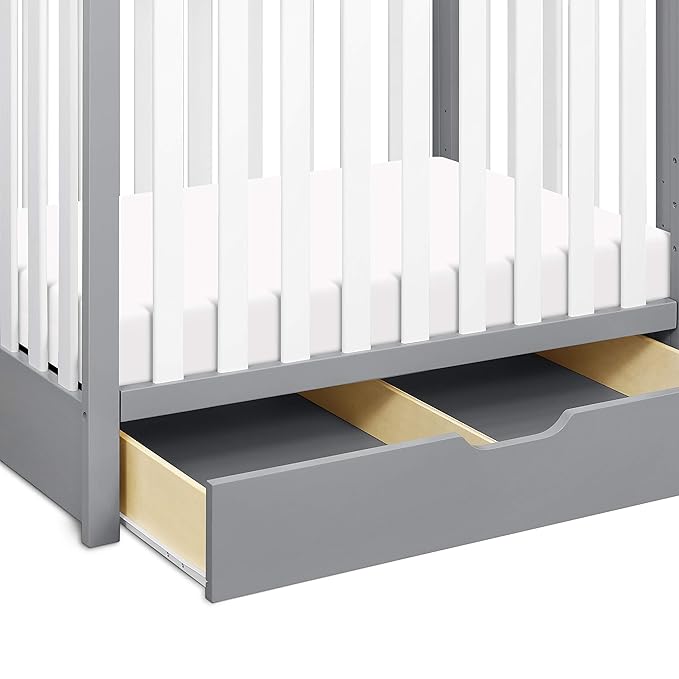 Carter's by DaVinci Colby 4-in-1 Convertible Mini Crib with Trundle Drawer in Grey and White, Greenguard Gold Certified, Undercrib Storage