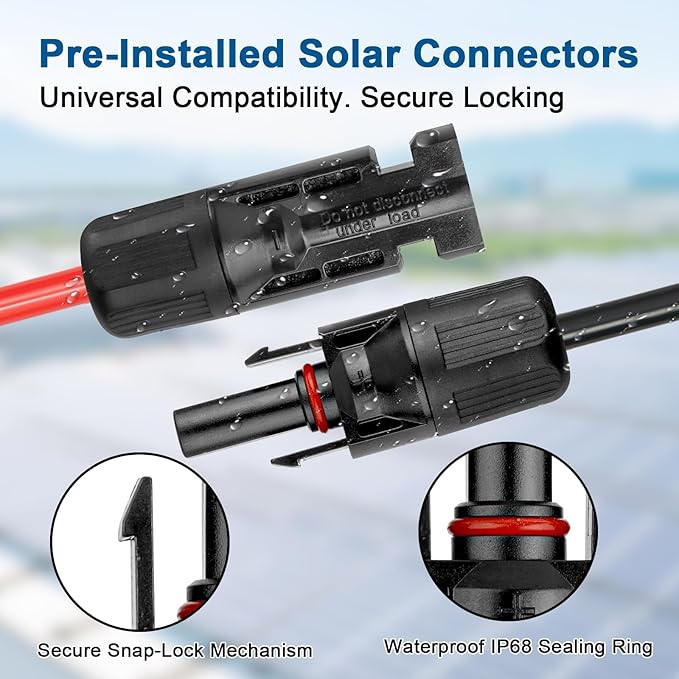 XRDS -RF Solar Extension Cable 10AWG, 10FT Red & Black Solar Panel Wire with Solar Connectors, PV Wire with Disconnect Wrenches & Extra Male/Female Connectors for RV, Camper, Inverter, Off-Grid System