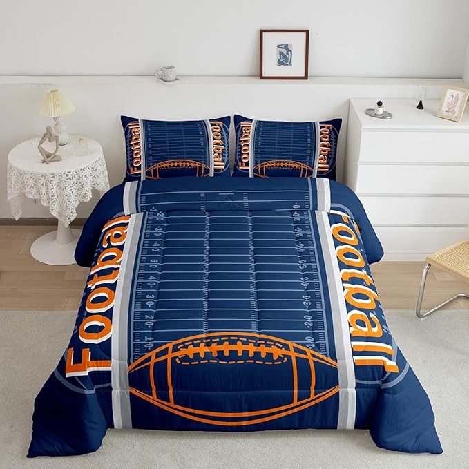 Feelyou Football Bedding Set Full Size Sports Comforter Set for Kids Boys Girls Decor Soccer Ball Game Comforter Microfiber American Football Duvet Set Bedroom Quilt Set