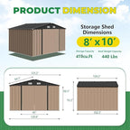 Devoko 8 x 10 FT Outdoor Storage Shed, Metal Garden Sheds & Outdoor Storage Clearance, Large Tool Shed Outdoor with Single Lockable Door for Patio Lawn Backyard (Brown)