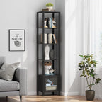 TUTOTAK 6 Tier Bookcase and Bookshelf, Narrow Book shelf with Door for Small Space, for Living Room, Office, Study, Entryway, Black BS03BK006