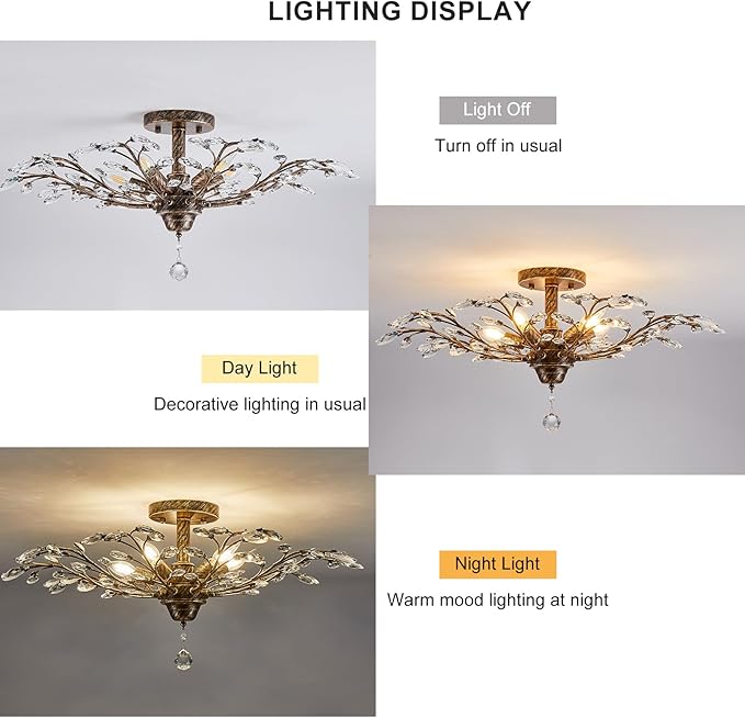 Ganeed Vintage Crystal Chandelier, Modern Bronze Branches Ceiling Light Fixture with 5-Light Heads for Farmhouse Living Room Dinning Room Kitchen Over Table Hallway