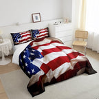 Erosebridal American Flag Comforter Set, United States Down Comforter King Size for Kids Boys Teens, USA Federations Stars Bedding Set Geometric Stripes Quilted Duvet for Bedroom, Blue White and Red
