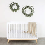 dadada Baby Soho 3-in-1 Convertible Crib – Made in Italy, GREENGUARD Gold, Adjustable Mattress Height, Solid Beechwood – Baby-Safe Finish, Modern Design 53.15 x 29.95 x 36.7 in (White + Natural)