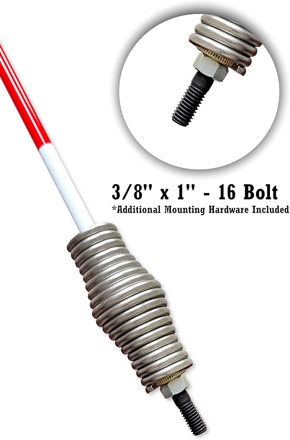 Snow Plow Marker, Trailer Sight Rod, Reflective, Fiberglass, 37 Inch, Stud Mount, Stainless Steel Spring (Red) (FF37STUD)