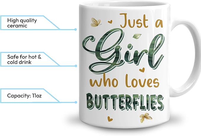 Hyturtle Personalized Floral Butterfly Mug - Butterfly Gifts For Women Lovers - Animal Gift For Bird Lover Her - Bird Gifts For Mom on Mother Day - Custom Name Coffee Cup Ceramic Mug 11 Oz 15 Oz