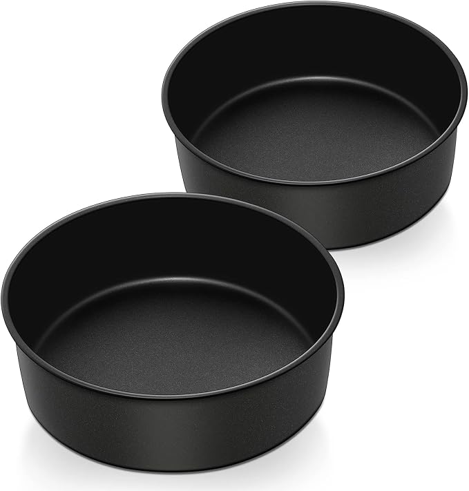 P&P CHEF 8 Inch Cake Pan Set, 2Pcs Non-stick Round Baking Cake Pans Tins | Stainless Steel Core & Nonstick Coating, Good for Baking Layer Tier Cakes for Birthday Wedding, Deep Side & One-piece Design