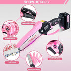 Saker Mini Electric Chainsaw,6 Inch, Handheld Portable Chain Saw Pruning Shears Chainsaw Cordless for Tree Branches,Household and Garden(SAKER MINI CHAINSAW PINK + 2 BATTERIES + 3 CHAINS)