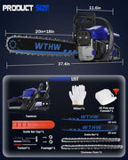 58 cc Gas Powered Chainsaw, 20 in & 18 in Quick-Switch Bars – 550 ml Fuel 260 ml Oil Tanks, Automatic Chain Oiler, Centrifugal Air Filter, Quick Start, Inertial Chain Brake (WH5806)