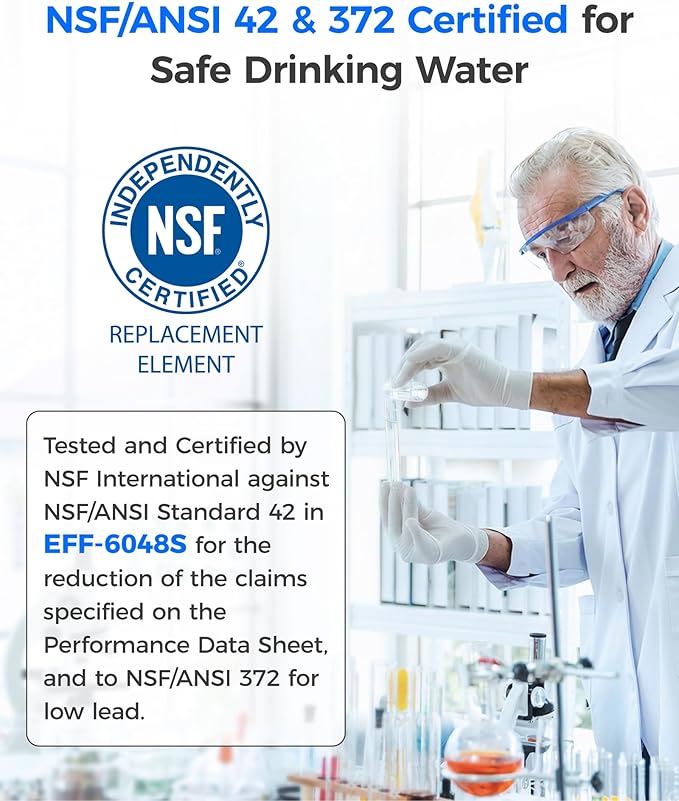 Waterdrop XWF Water Filter Replacement for GE® WR17X30702, No chip | Replacement for GE® XWF, NSF 42 & 372 Certified, Compatible with GE® GNE27, GFE26, GDE25, GSS25, PSE25 Series Refrigerators