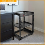 RIVECO 22U Open Frame Server Rack with Brake Casters +19" Rail Mounting PDU (8 Outlets) Power Strip with Surge Protector + 2PCS Rack Shelves Cantilever Tray Set Black