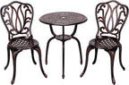 3 Piece Bistro Set,Outdoor Patio Set,Anti-Rust Cast Aluminum Bistro Table Set for Park Yard Front Porch Furniture(New Brown)…