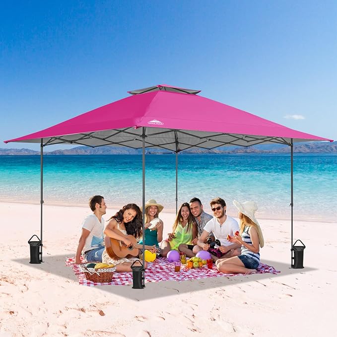 EAGLE PEAK 13x13 Straight Leg Pop Up Canopy Tent Instant Outdoor Canopy Easy Single Person Set up Folding Shelter w/Auto Extending Eaves 169 Square Feet of Shade (Light Pink)