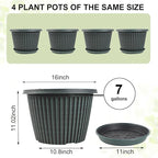 Large-Planter-Indoor-Outdoor Plant Pots, 16 inch 4 Pack Plastic Flower Pots with Saucer and Drainage Holes, Modern Garden Planters for Planting Medium Large Plants， Decorative Resin Garden Pots
