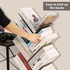 10 Tier Tree Book Shelf, Floor Standing Wood Bookshelf for Narrow Space, Storage Organizer Bookshelves for Books/CDs/Magazine, Bookcase with Shelves for Home Office, Living Room - Light Grey