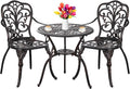 Outdoor Bistro Table and Chairs Set of 2 Cast Aluminum Patio Bistro Set with Umbrella Hole, All Weather Bistro Table Set for Garden, Bronze