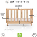 dadada Baby Soho 3-in-1 Convertible Crib to Toddler Bed – Wooden Crib Made in Italy, GREENGUARD Gold Certified Small Baby Crib – Baby-Safe Finish, Modern Design (Natural)